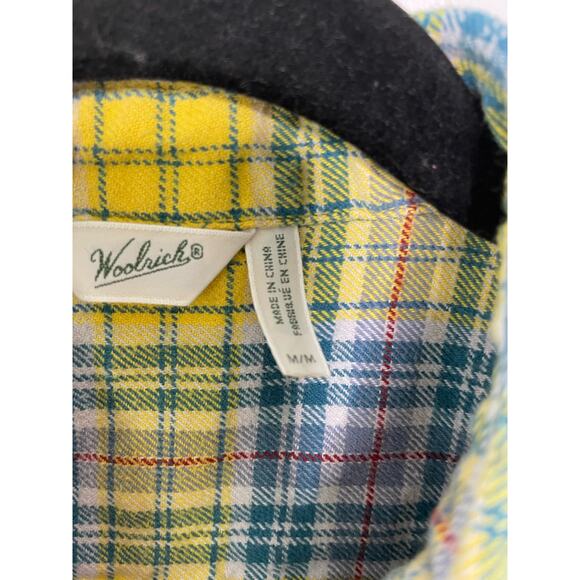 Woolrich Flannel Shirt Button Down Long Sleeve Collared Cotton Yellow Medium - Picture 5 of 11